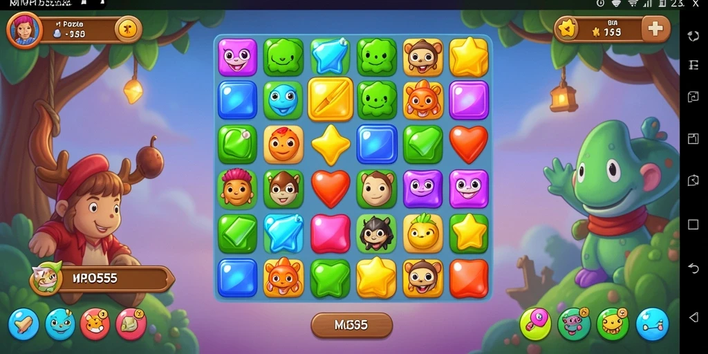 Tangkapan layar MPO555 dengan aksi gameplay Match-3 yang dinamis.