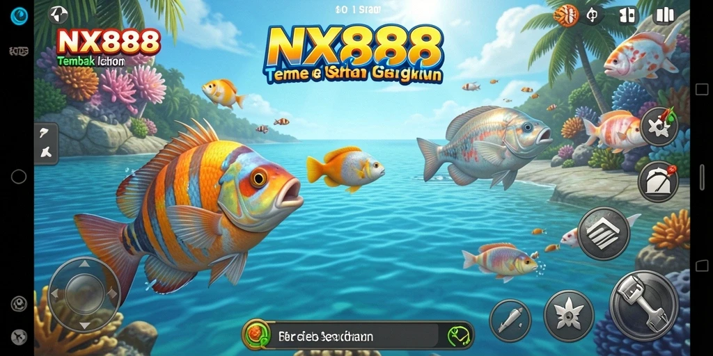 Screenshot gameplay NX888 menampilkan aksi seru berburu ikan.